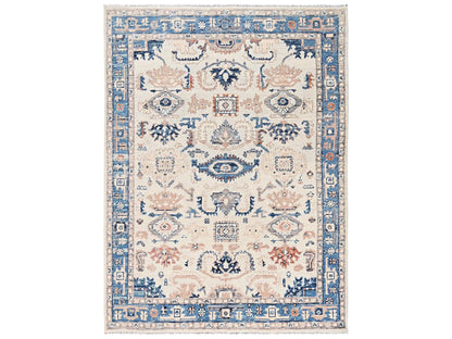 Heriz Tribal & Geometric hand-knotted wool rug in Ivory & Blue, 4'10" x 7'1" — SKU O02801