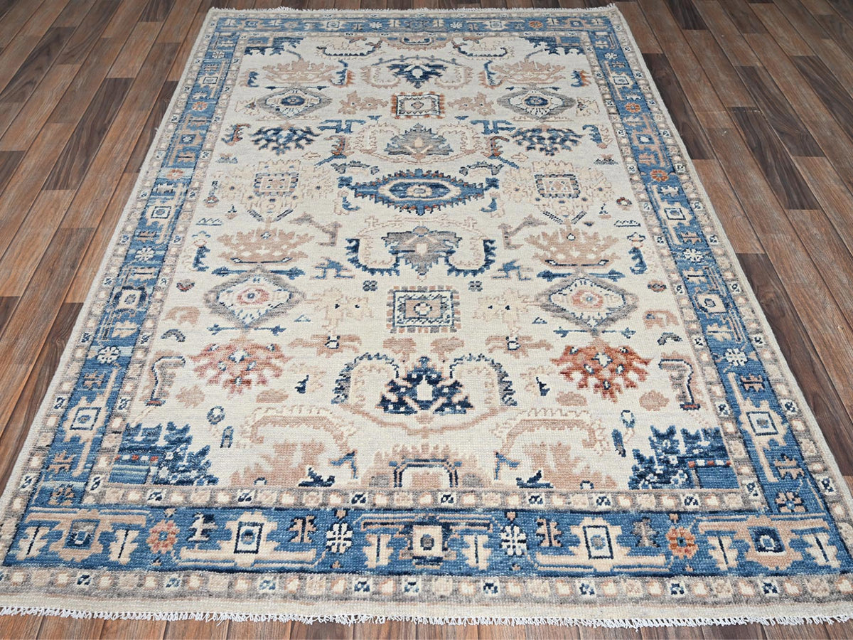 Heriz Tribal & Geometric hand-knotted wool rug in Ivory & Blue, 4'10" x 7'1" — SKU O02801 (view 2)