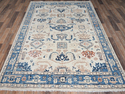 Heriz Tribal & Geometric hand-knotted wool rug in Ivory & Blue, 4'10" x 7'1" — SKU O02801 (view 2)