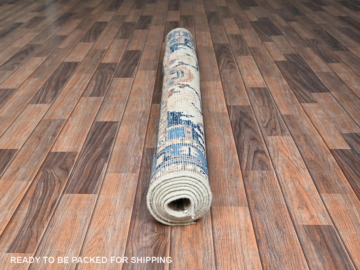 Heriz Tribal & Geometric hand-knotted wool rug in Ivory & Blue, 4'10" x 7'1" — SKU O02801 (view 5)