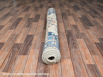 Heriz Tribal & Geometric hand-knotted wool rug in Ivory & Blue, 4'10" x 7'1" — SKU O02801 (view 5)