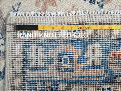 Heriz Tribal & Geometric hand-knotted wool rug in Ivory & Blue, 4'10" x 7'1" — SKU O02801 (view 7)