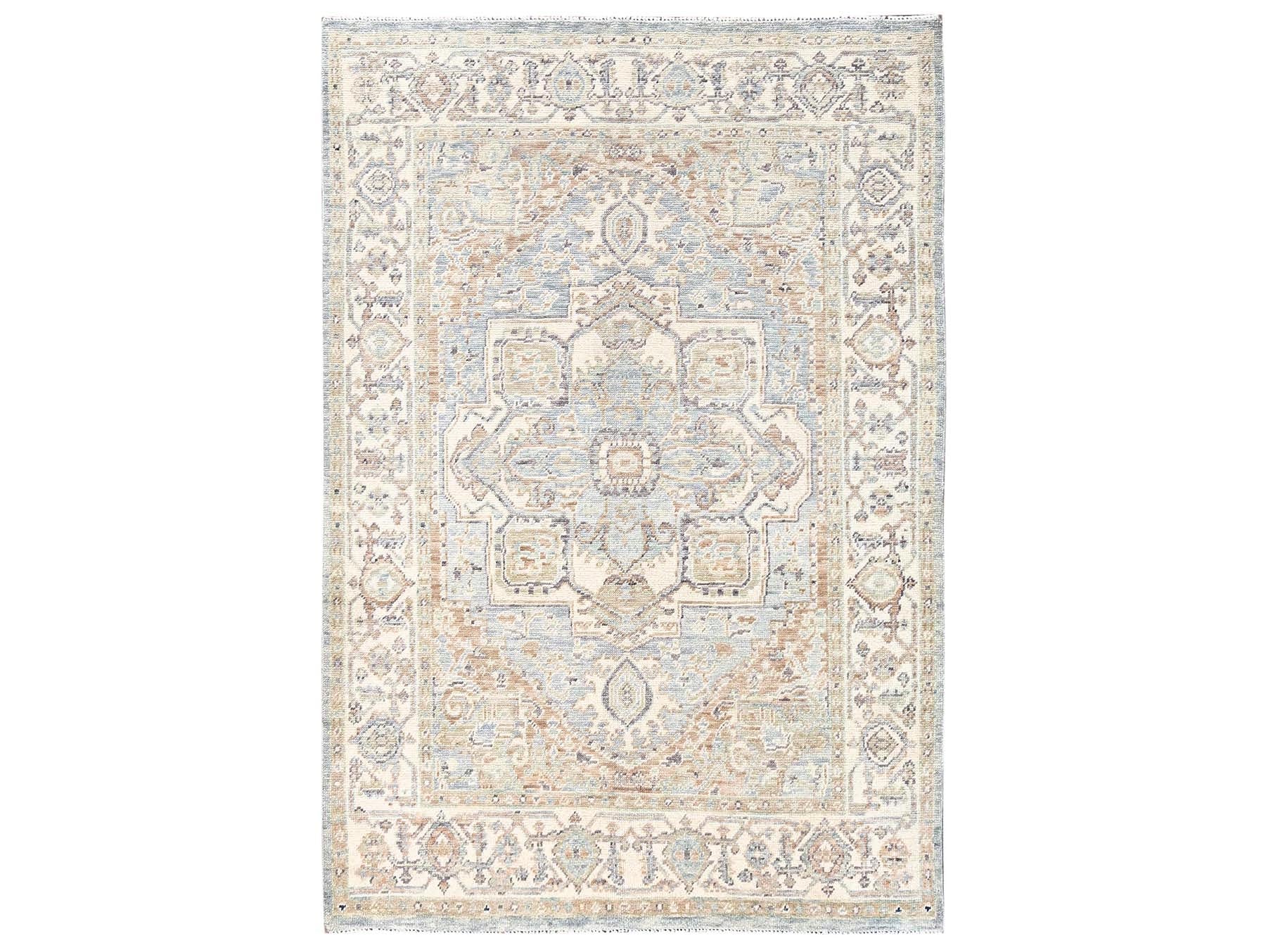 Heriz Tribal & Geometric hand-knotted wool rug in Gray & Ivory, 4'9" x 7' — SKU O02802
