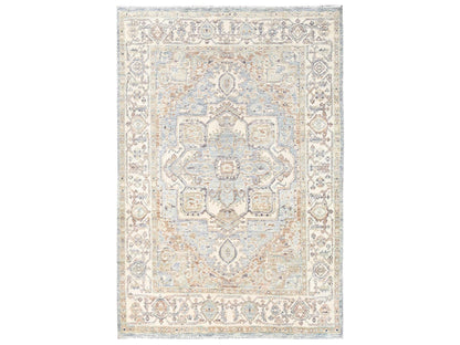 Heriz Tribal & Geometric hand-knotted wool rug in Gray & Ivory, 4'9" x 7' — SKU O02802
