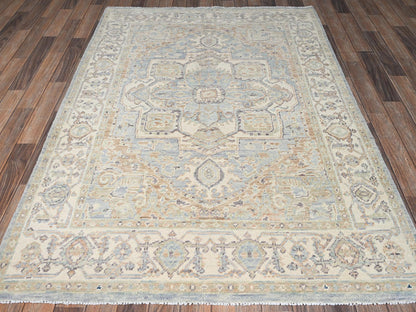Heriz Tribal & Geometric hand-knotted wool rug in Gray & Ivory, 4'9" x 7' — SKU O02802 (view 2)