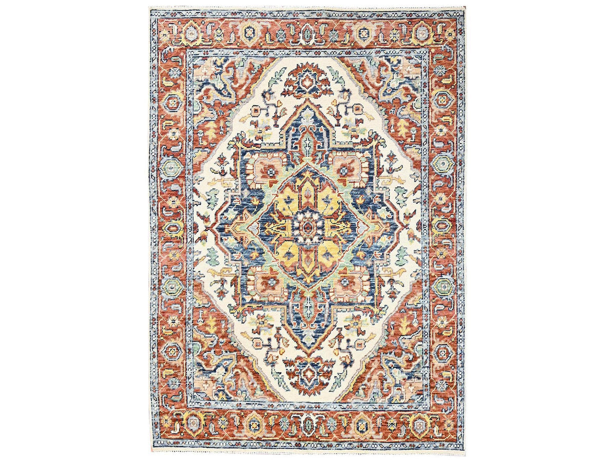 Heriz Tribal & Geometric hand-knotted wool rug in Ivory & Rust, 4'10" x 6'9" — SKU O02803