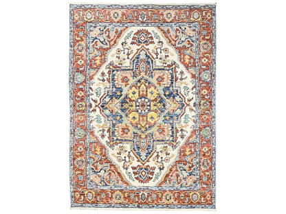 Heriz Tribal & Geometric hand-knotted wool rug in Ivory & Rust, 4'10" x 6'9" — SKU O02803