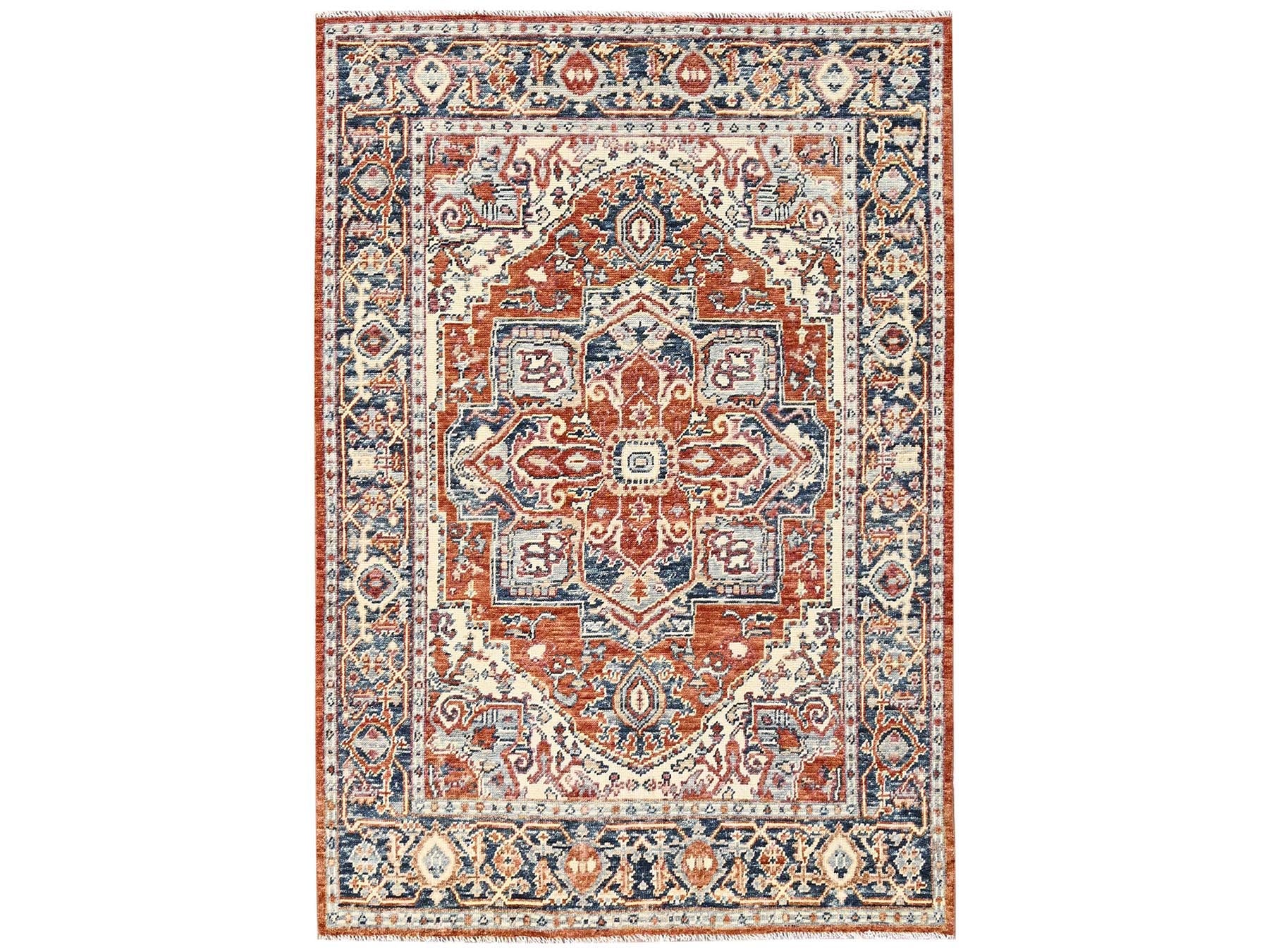 Heriz Tribal & Geometric hand-knotted wool rug in Red & Navy Blue, 4'9" x 6'9" — SKU O02804