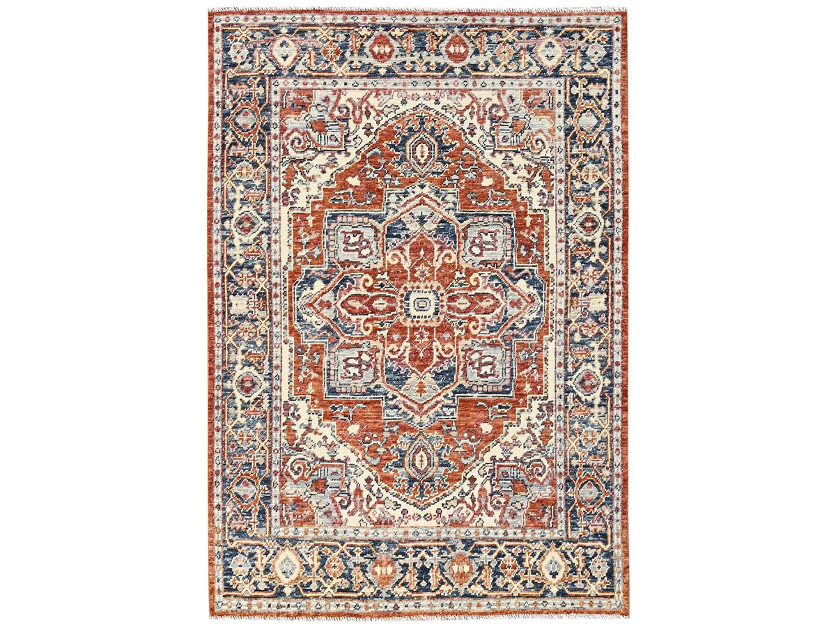 Heriz Tribal & Geometric hand-knotted wool rug in Red & Navy Blue, 4'9" x 6'9" — SKU O02804