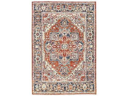 Heriz Tribal & Geometric hand-knotted wool rug in Red & Navy Blue, 4'9" x 6'9" — SKU O02804