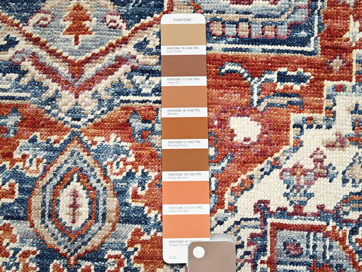 Heriz Tribal & Geometric hand-knotted wool rug in Red & Navy Blue, 4'9" x 6'9" — SKU O02804 (view 4)