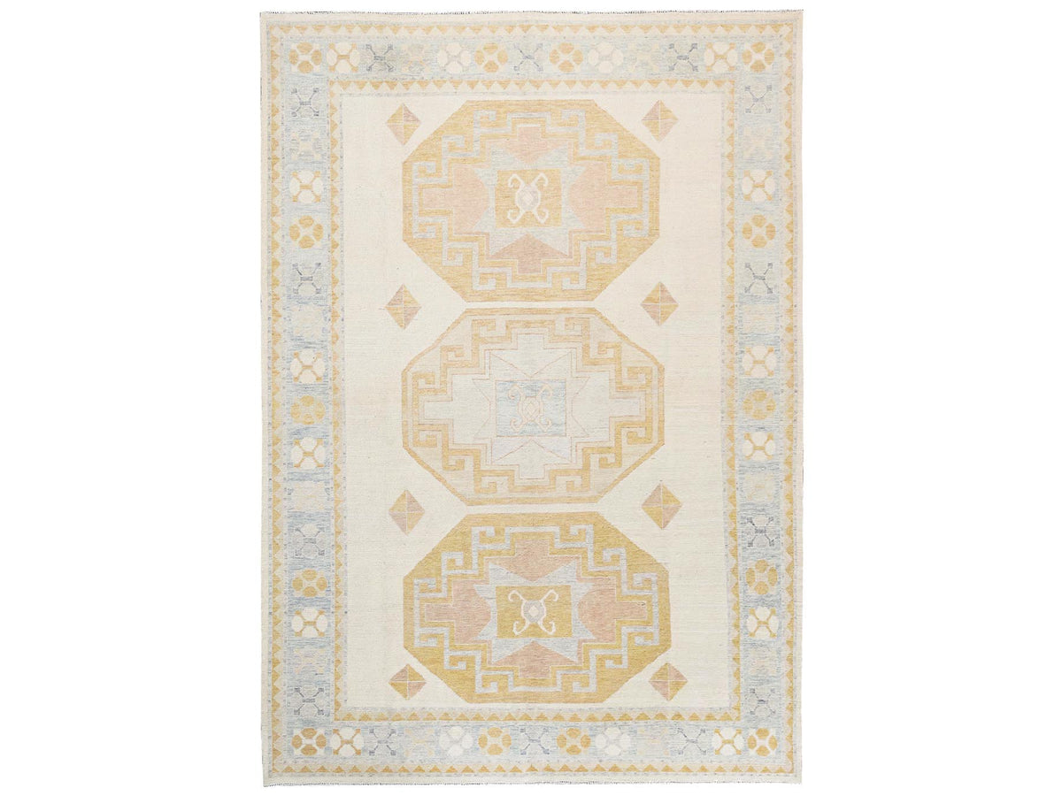 Oushak hand-knotted wool rug in Ivory & Light Blue, 9'7" x 13'11" — SKU O02806