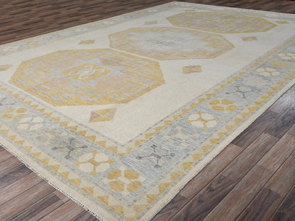 Oushak hand-knotted wool rug in Ivory & Light Blue, 9'7" x 13'11" — SKU O02806 (view 3)