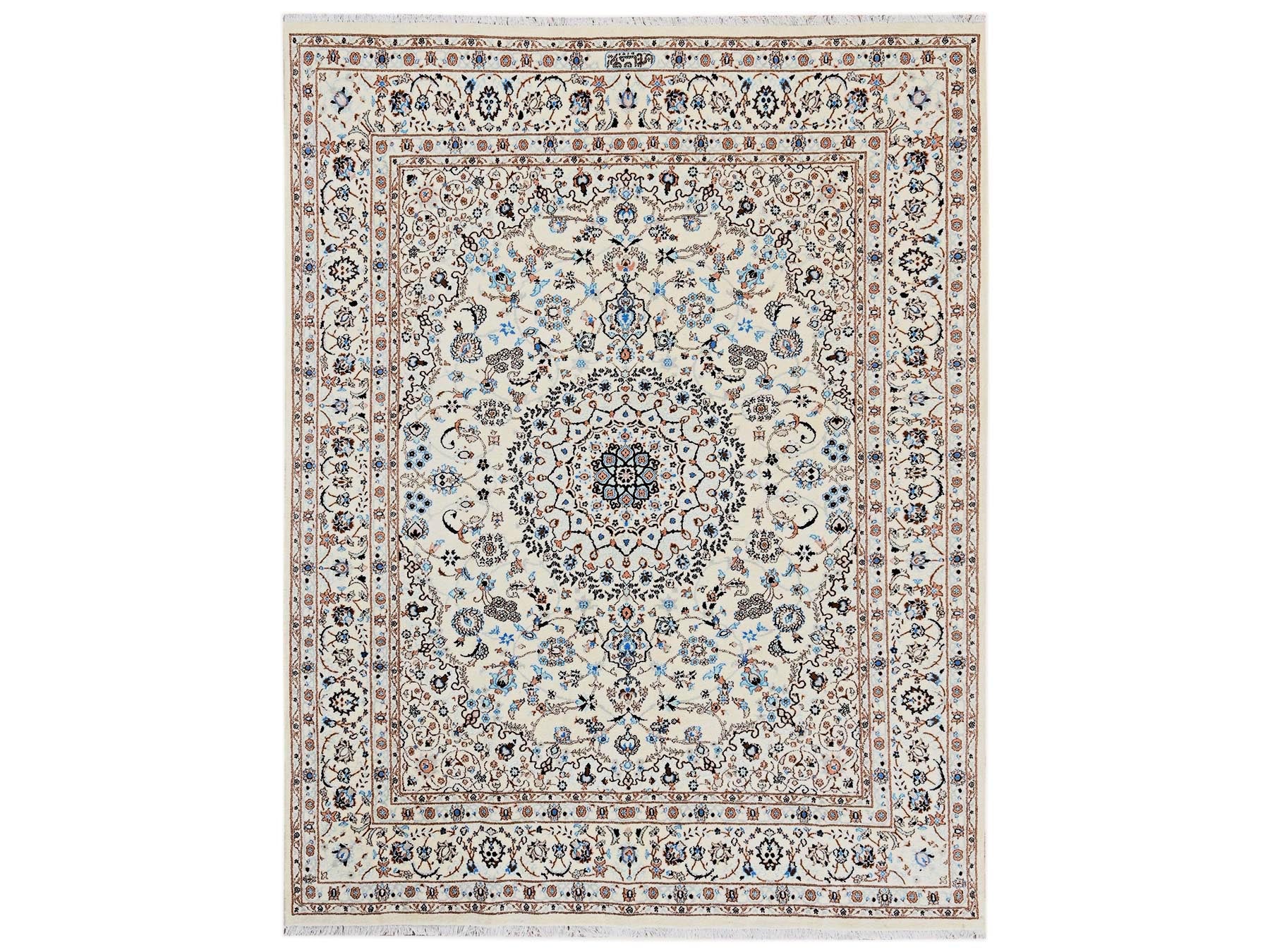 Nain Fine Oriental hand-knotted wool/silk rug in Ivory, 8' x 10'1" — SKU O02807