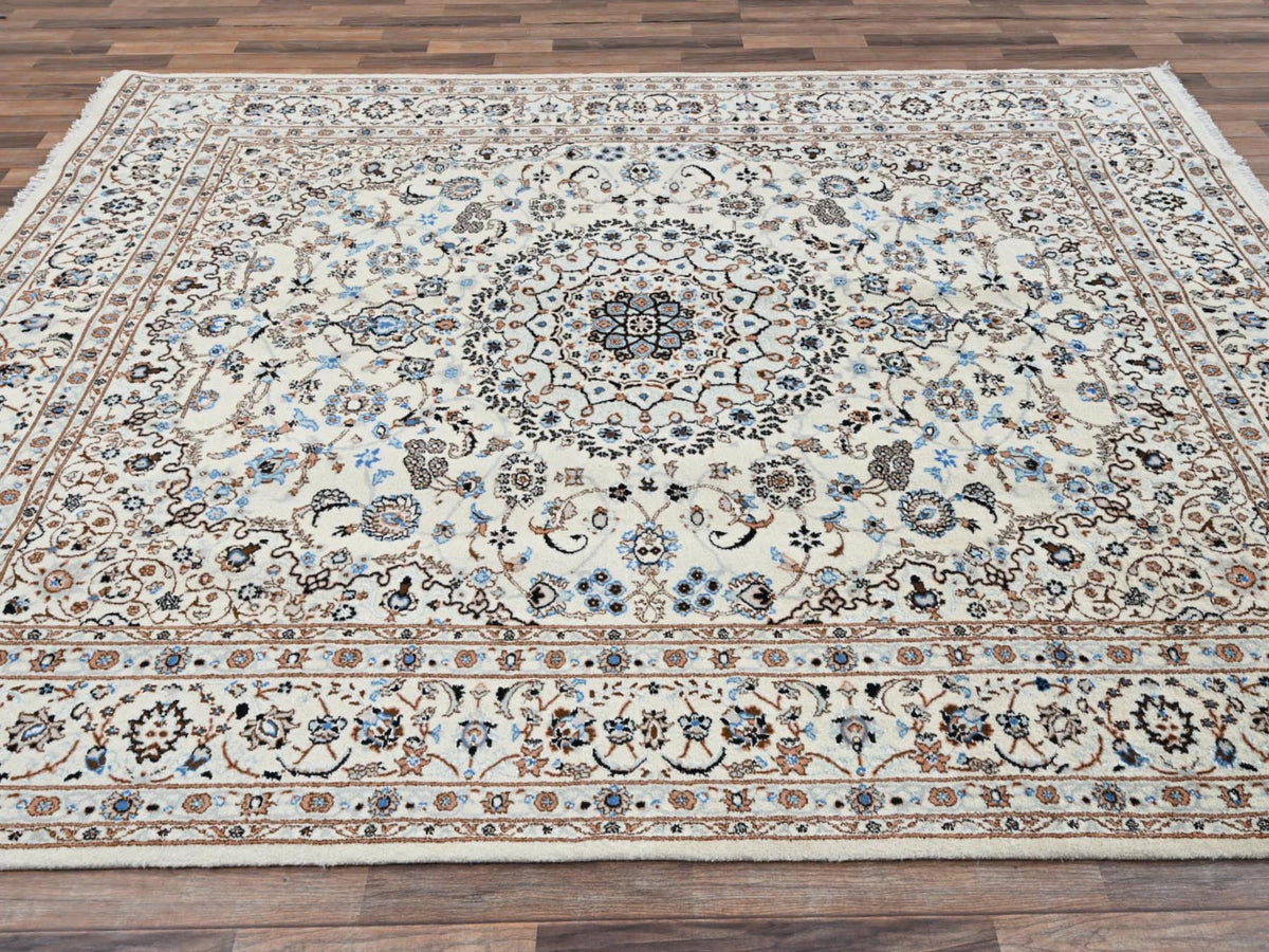 Nain Fine Oriental hand-knotted wool/silk rug in Ivory, 8' x 10'1" — SKU O02807 (view 4)