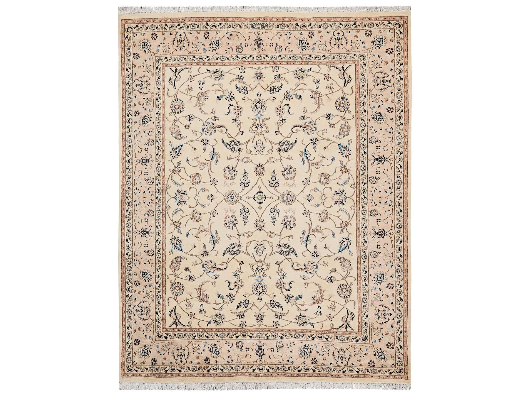 Ivory 8'0" x 10'1" Fine Oriental Hand knotted Wool/Silk Rug - Sku: O02808