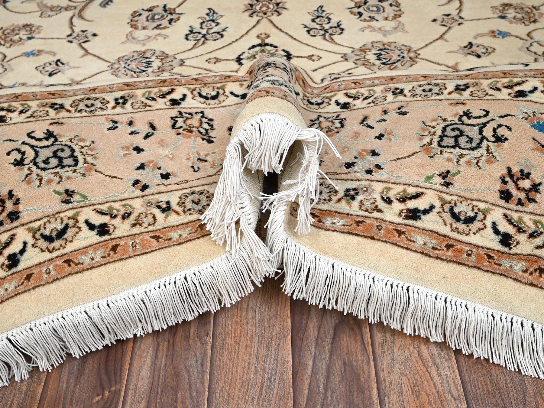 Nain Fine Oriental hand-knotted wool/silk rug in Ivory & Pink, 8' x 10'1" — SKU O02808 (view 4)