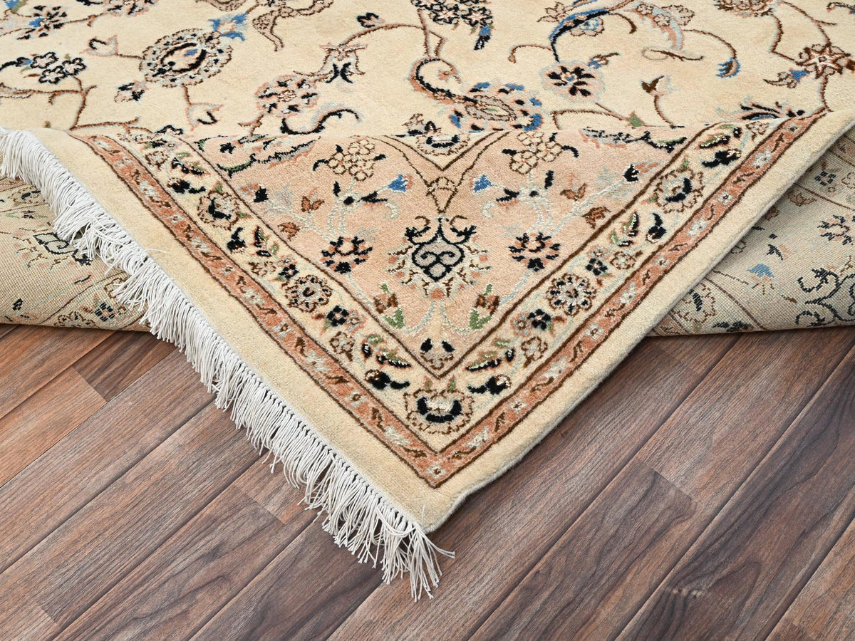 Nain Fine Oriental hand-knotted wool/silk rug in Ivory & Pink, 8' x 10'1" — SKU O02808 (view 5)