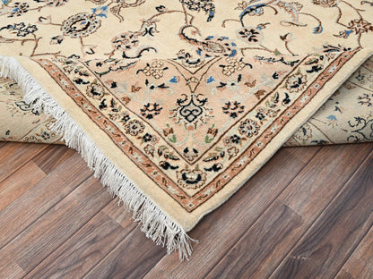 Nain Fine Oriental hand-knotted wool/silk rug in Ivory & Pink, 8' x 10'1" — SKU O02808 (view 5)