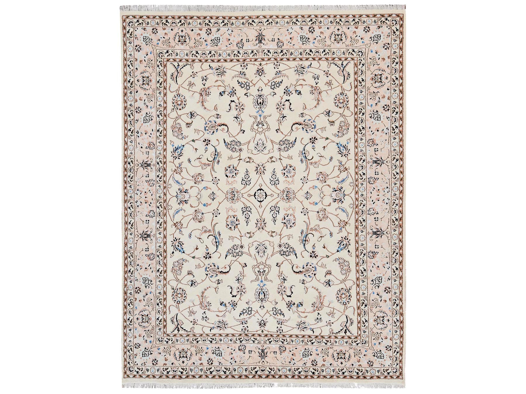 Ivory 8'0" x 10'3" Fine Oriental Hand knotted Wool/Silk Rug - Sku: O02809