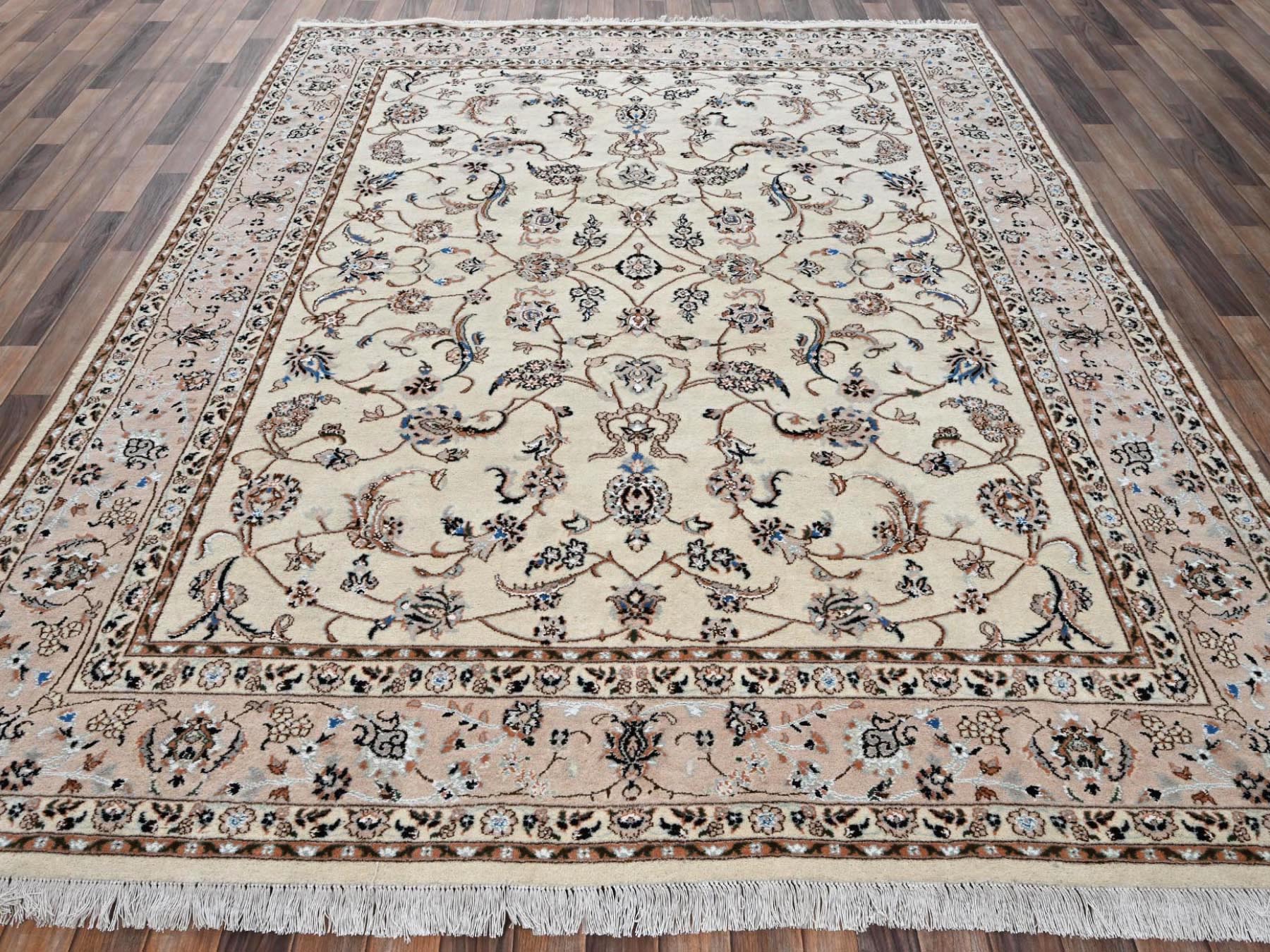 Nain Fine Oriental hand-knotted wool/silk rug in Ivory & Pink, 8' x 10'3" — SKU O02809 (view 2)
