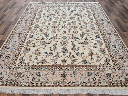 Nain Fine Oriental hand-knotted wool/silk rug in Ivory & Pink, 8' x 10'3" — SKU O02809 (view 2)