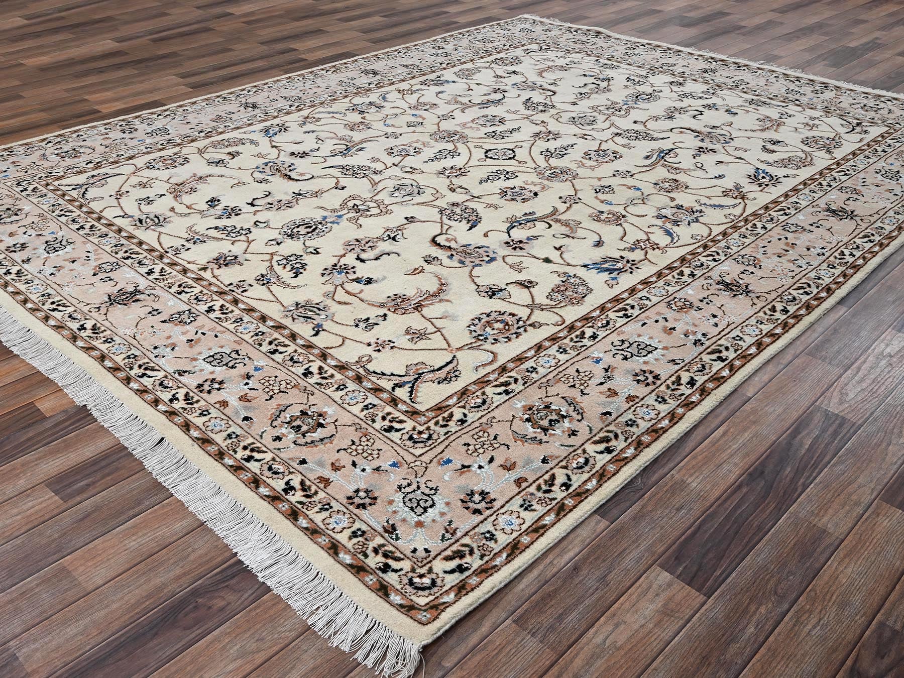 Nain Fine Oriental hand-knotted wool/silk rug in Ivory & Pink, 8' x 10'3" — SKU O02809 (view 3)