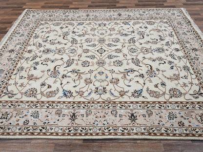 Nain Fine Oriental hand-knotted wool/silk rug in Ivory & Pink, 8' x 10'3" — SKU O02809 (view 4)