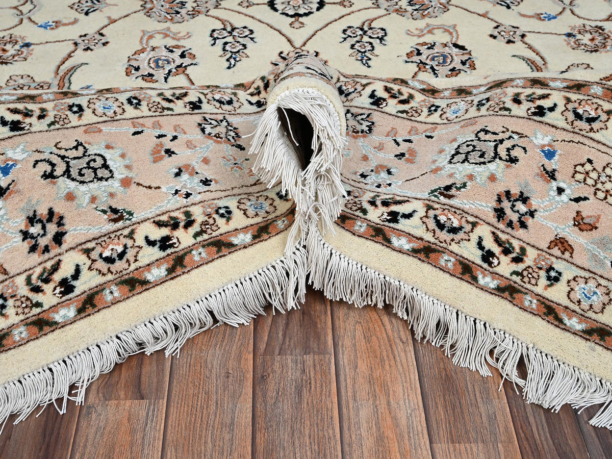 Nain Fine Oriental hand-knotted wool/silk rug in Ivory & Pink, 8' x 10'3" — SKU O02809 (view 6)