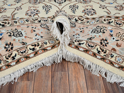Nain Fine Oriental hand-knotted wool/silk rug in Ivory & Pink, 8' x 10'3" — SKU O02809 (view 6)