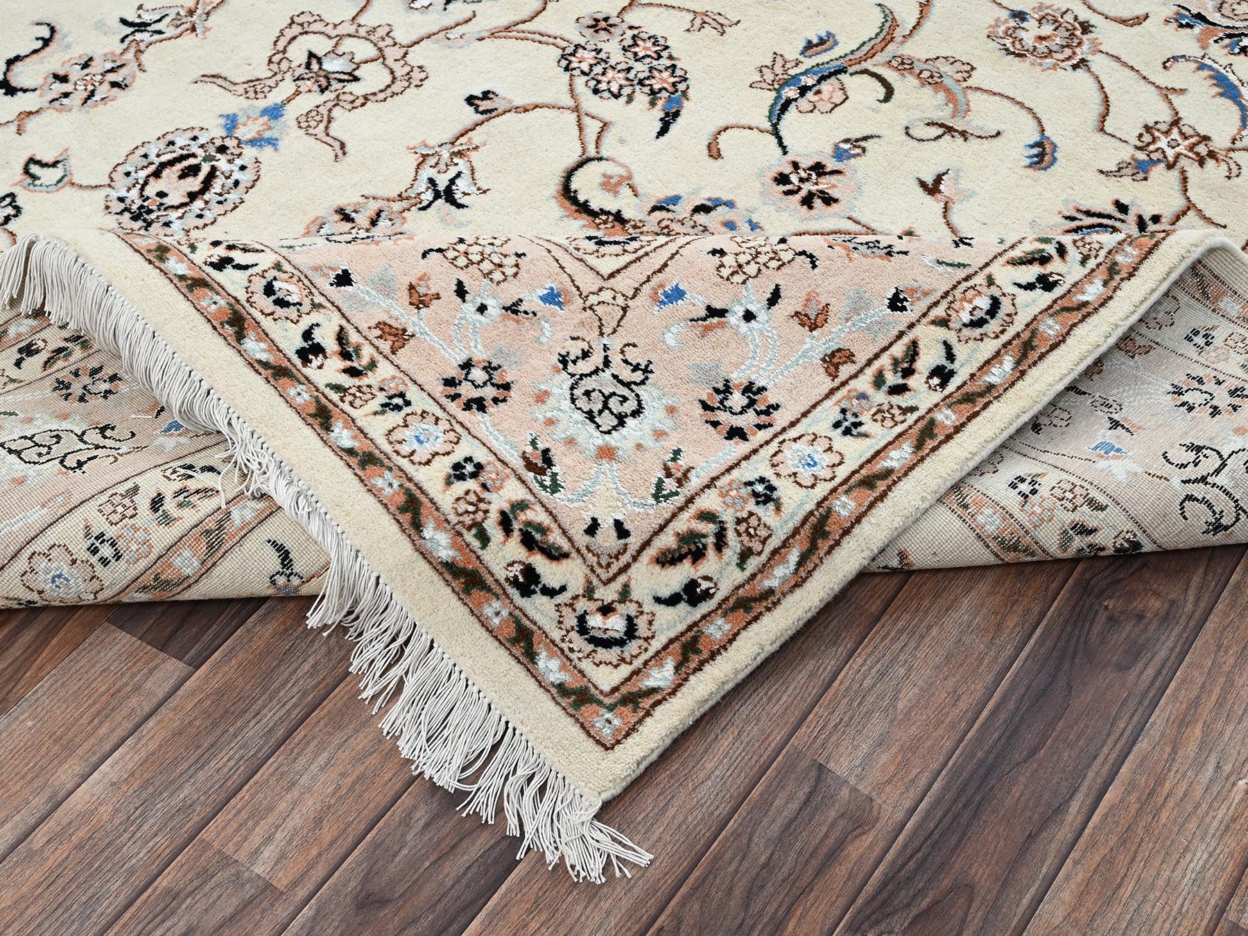Nain Fine Oriental hand-knotted wool/silk rug in Ivory & Pink, 8' x 10'3" — SKU O02809 (view 7)