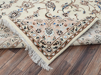 Nain Fine Oriental hand-knotted wool/silk rug in Ivory & Pink, 8' x 10'3" — SKU O02809 (view 7)