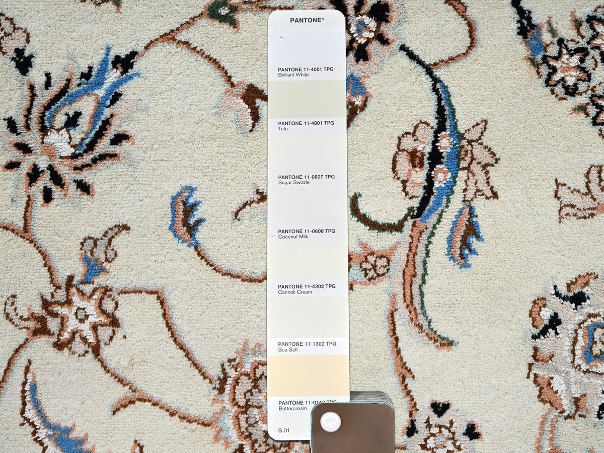 Nain Fine Oriental hand-knotted wool/silk rug in Ivory & Pink, 8' x 10'3" — SKU O02809 (view 8)