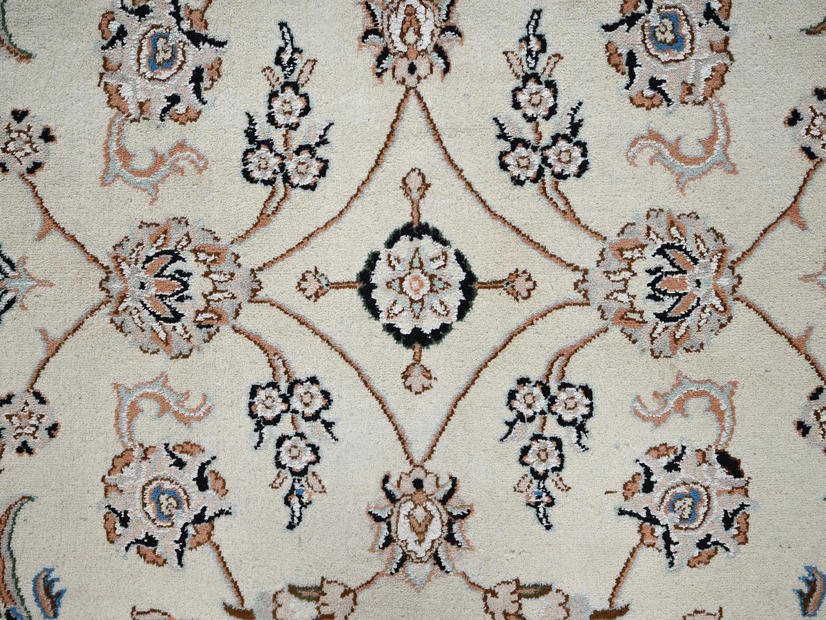 Nain Fine Oriental hand-knotted wool/silk rug in Ivory & Pink, 8' x 10'3" — SKU O02809 (view 9)