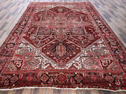 Red 7'10" x 10'6" Heriz Hand knotted Wool Rug - Sku: O0280