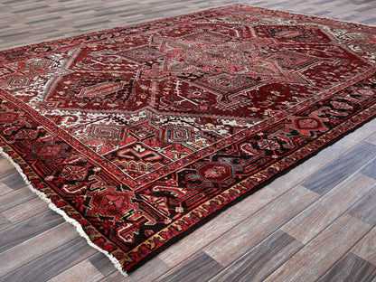 Red 7'10" x 10'6" Heriz Hand knotted Wool Rug - Sku: O0280