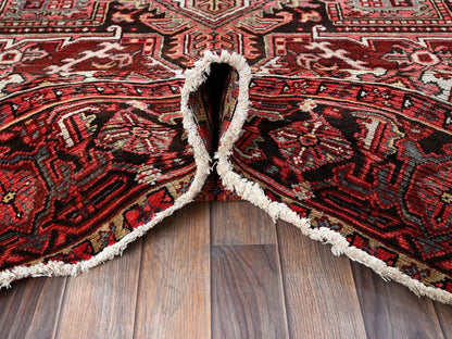 Red 7'10" x 10'6" Heriz Hand knotted Wool Rug - Sku: O0280