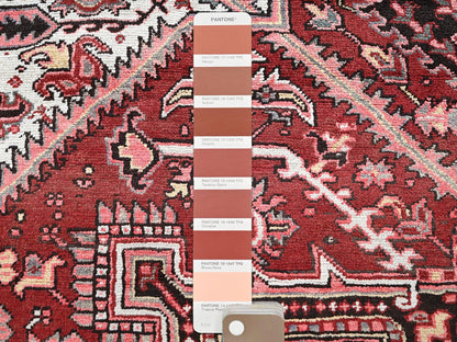 Red 7'10" x 10'6" Heriz Hand knotted Wool Rug - Sku: O0280