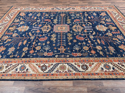 Blue 9'10" x 13'8" Heriz Hand knotted Wool Rug - Sku: O02810