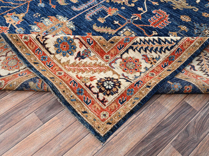 Blue 9'10" x 13'8" Heriz Hand knotted Wool Rug - Sku: O02810