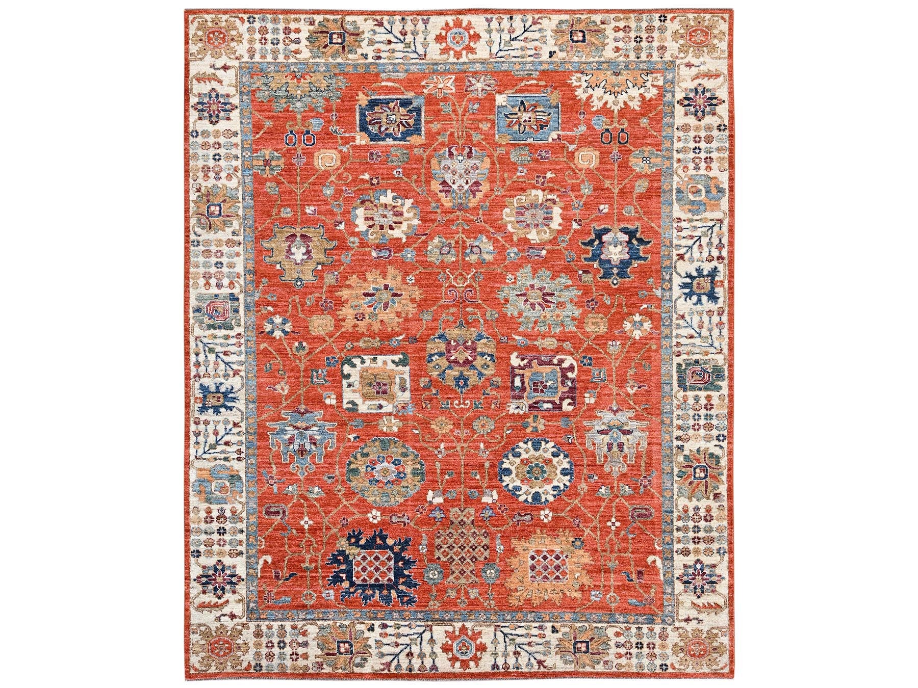 Tribal & Geometric hand-knotted wool rug in Orange & Ivory, 8'1" x 10' — SKU O02812