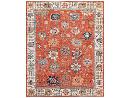 Tribal & Geometric hand-knotted wool rug in Orange & Ivory, 8'1" x 10' — SKU O02812
