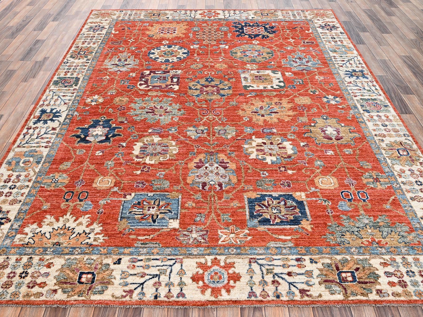 Tribal & Geometric hand-knotted wool rug in Orange & Ivory, 8'1" x 10' — SKU O02812 (view 2)