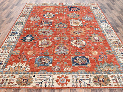 Tribal & Geometric hand-knotted wool rug in Orange & Ivory, 8'1" x 10' — SKU O02812 (view 2)