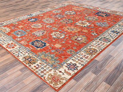 Tribal & Geometric hand-knotted wool rug in Orange & Ivory, 8'1" x 10' — SKU O02812 (view 3)