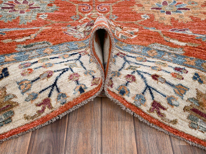 Tribal & Geometric hand-knotted wool rug in Orange & Ivory, 8'1" x 10' — SKU O02812 (view 6)