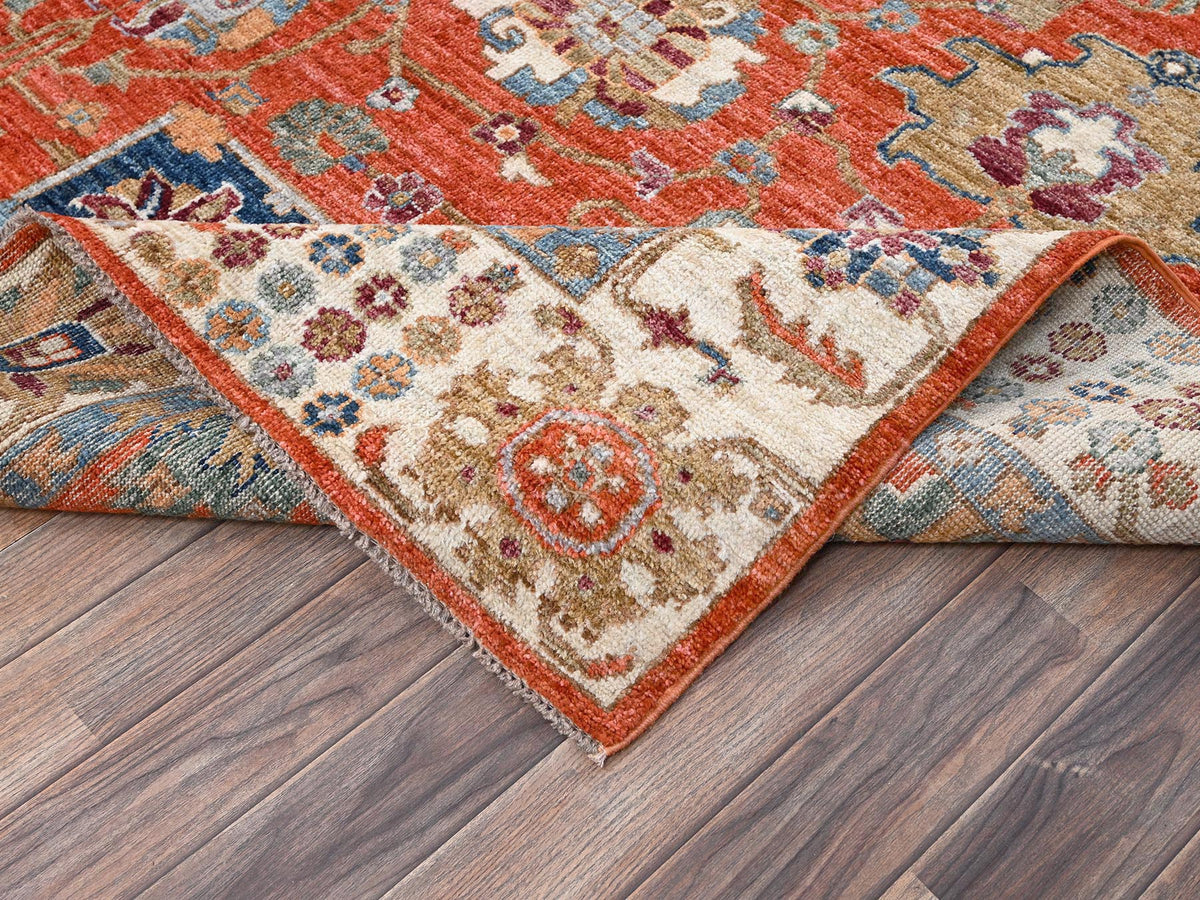Tribal & Geometric hand-knotted wool rug in Orange & Ivory, 8'1" x 10' — SKU O02812 (view 7)
