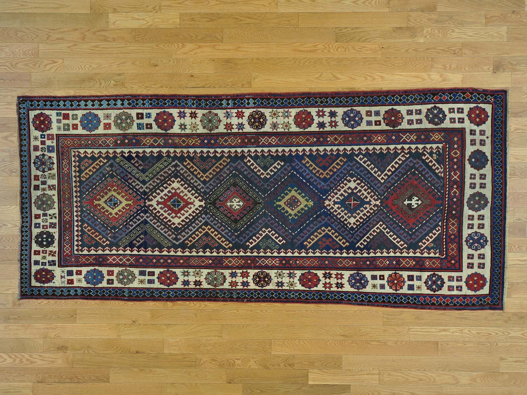 Multicolored 4'0" x 9'0" Antique Hand knotted Wool Rug - Sku: O028228