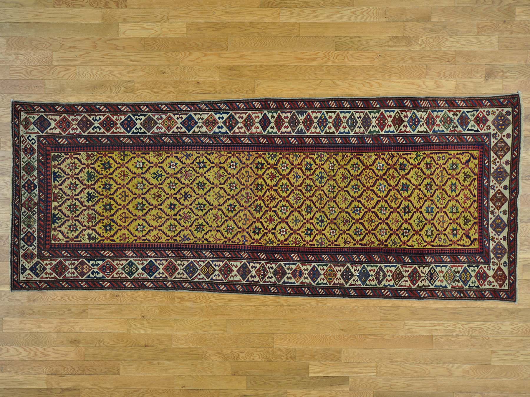 Yellow 4'0" x 9'10" Antique Hand knotted Wool Rug - Sku: O028230