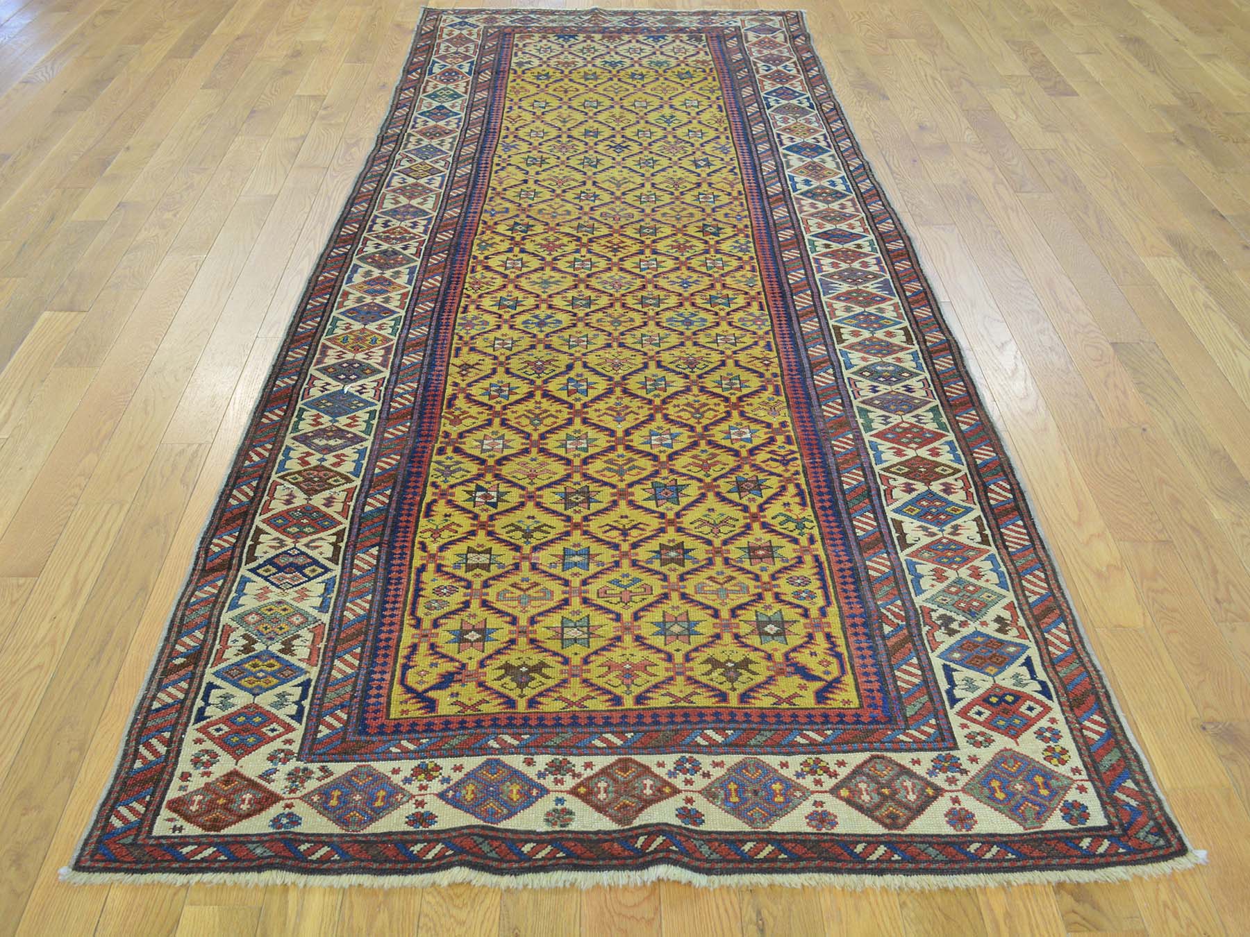Yellow 4'0" x 9'10" Antique Hand knotted Wool Rug - Sku: O028230
